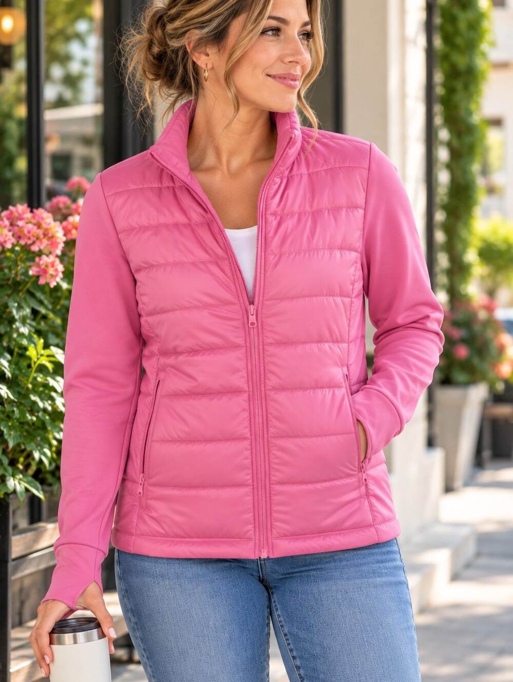 Avia Pink Lightweight Jacket L (12-14) Zip Thumbhole Athleisure EUC